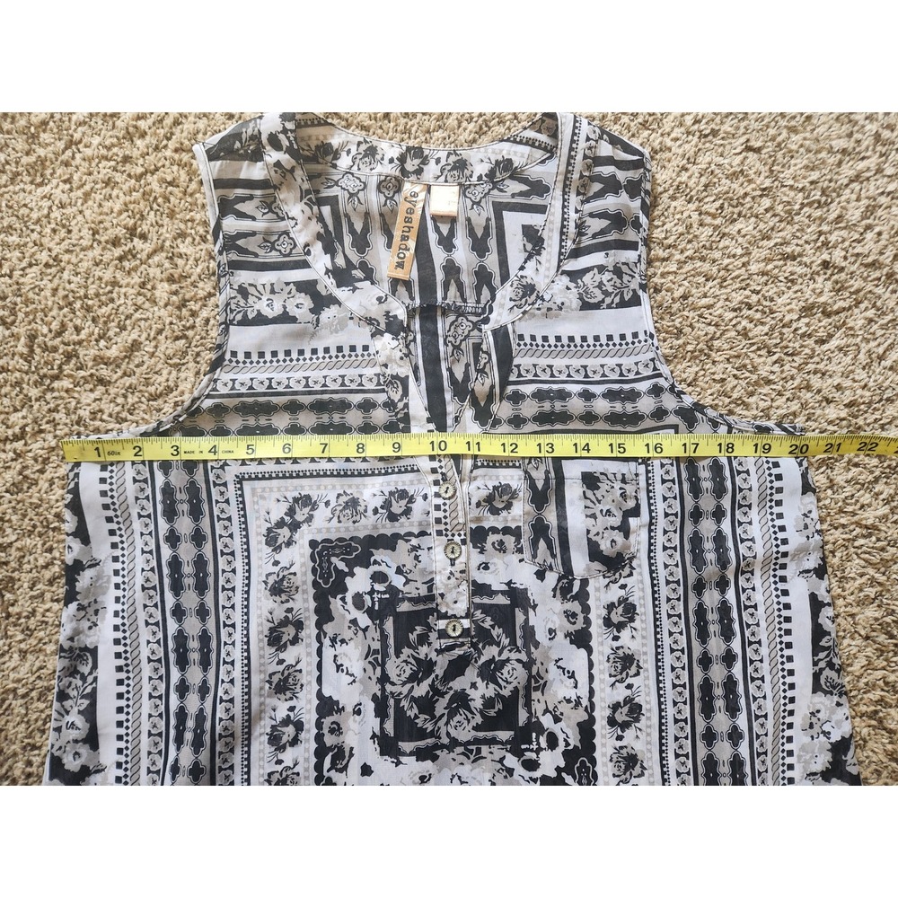 Eyeshadow Womens Black White Floral Tile Print Sleeveless Chiffon Blouse Large - Picture 4 of 9